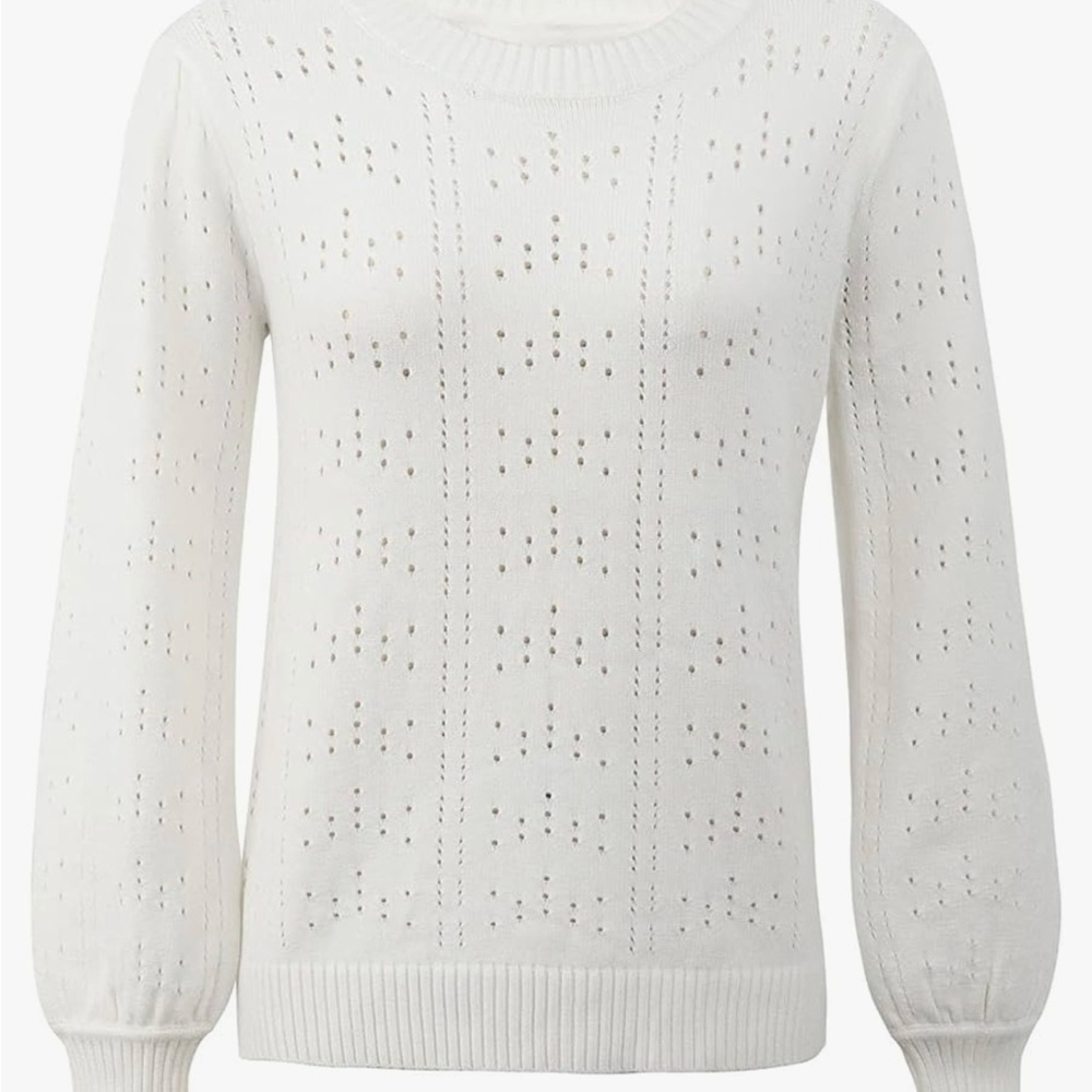 Womens Puff Long Sleeve Crew Neck Pullover Sweater